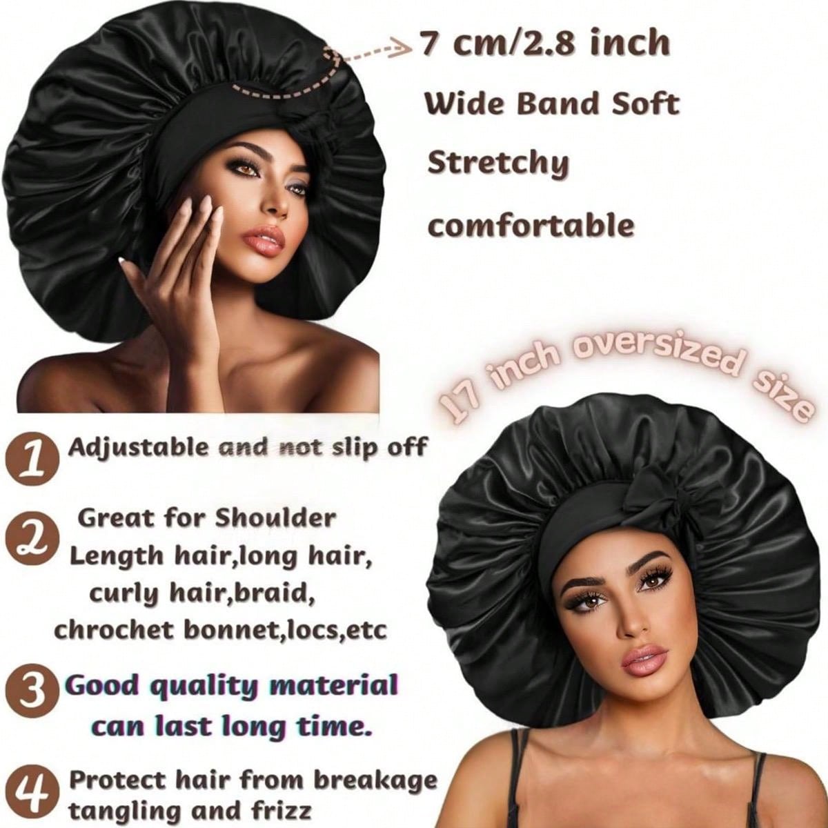 1 Pièce Bonnet En Satin, Bonnet De Soie Avec Bande De Cravate Élastique,