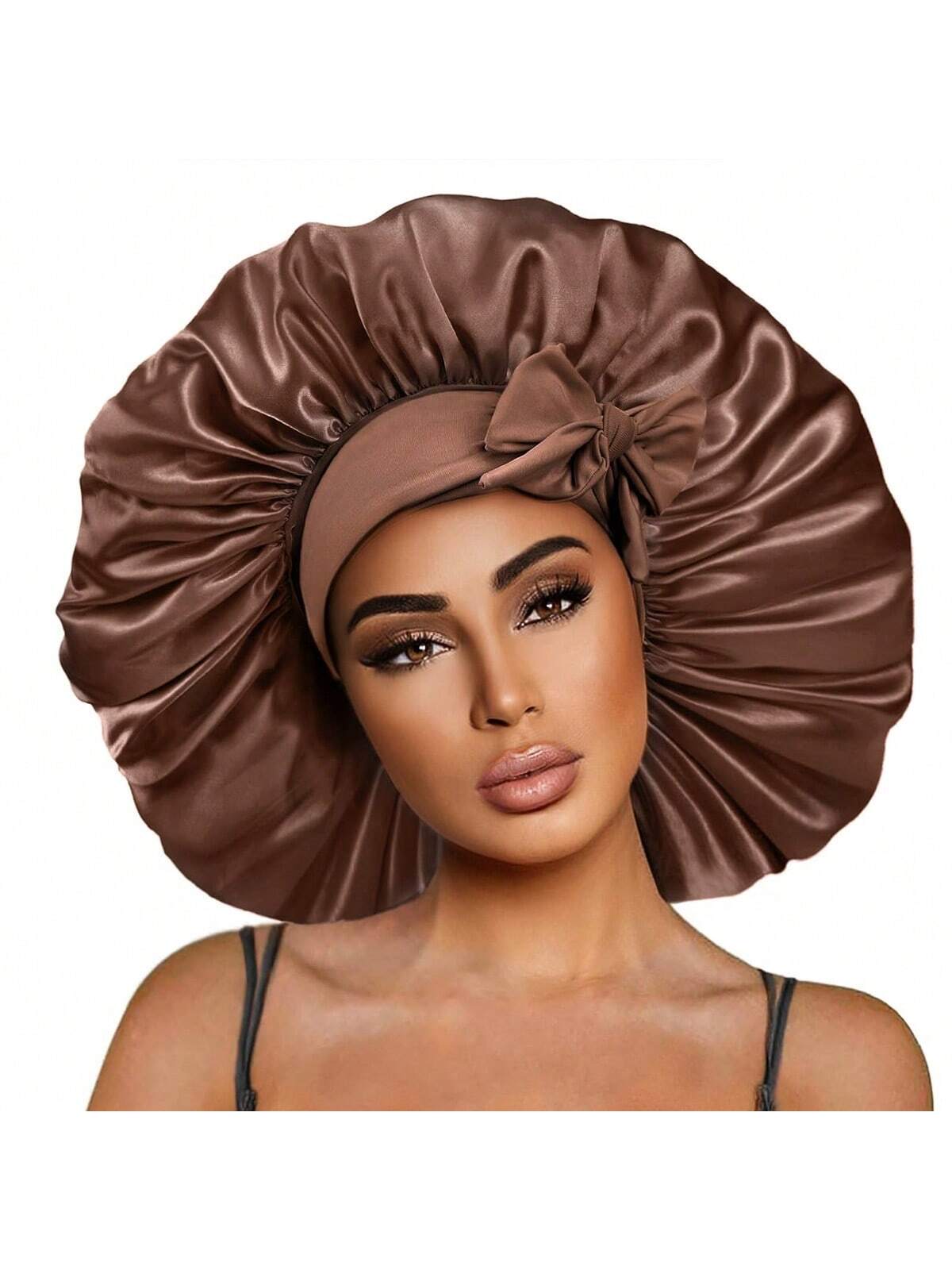 1 Pièce Bonnet En Satin, Bonnet De Soie Avec Bande De Cravate Élastique,