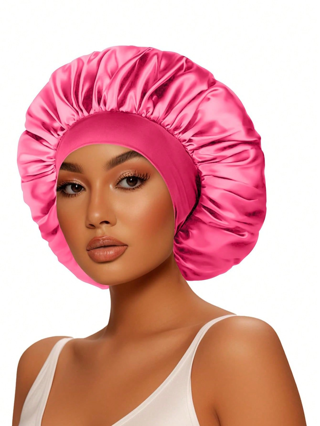 1 pièce Bonnet de satin Bonnet en soie Bonnet de cheveux Taille jumbo Pour dormir Bande d'étirement de bonnet en satin pour femmes