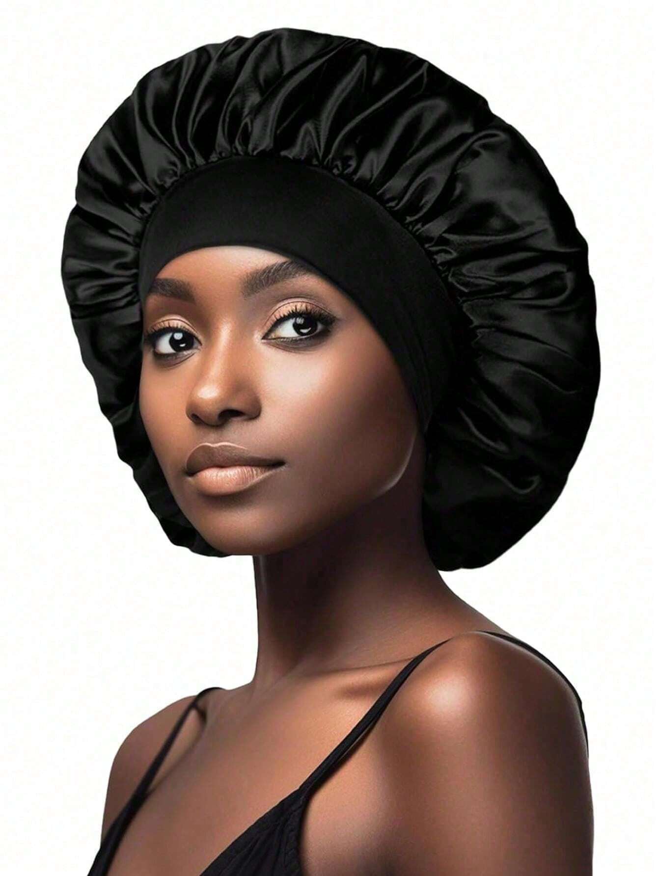 1 pièce Bonnet de satin Bonnet en soie Bonnet de cheveux Taille jumbo Pour dormir Bande d'étirement de bonnet en satin pour femmes