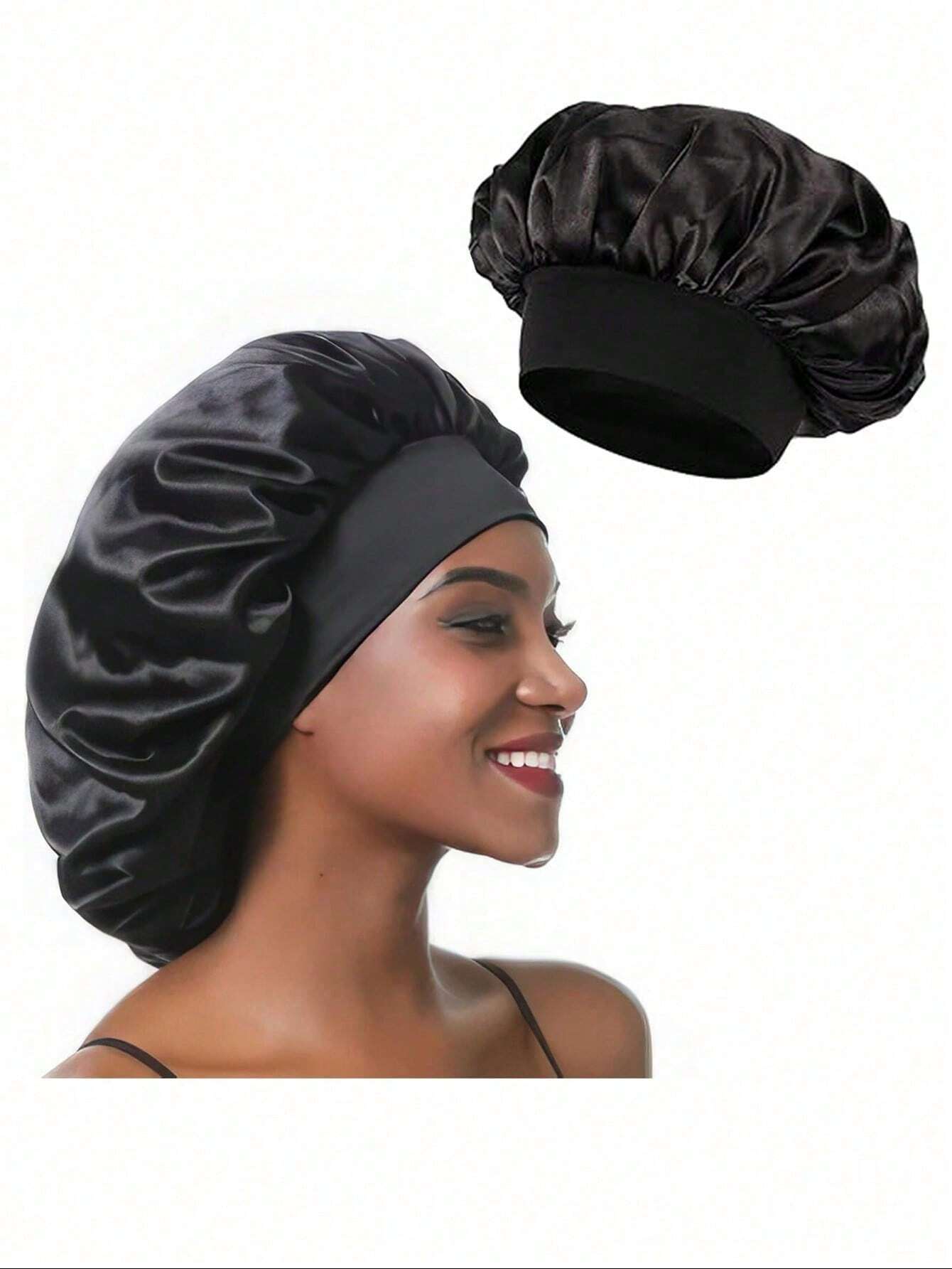 1 pièce Bonnet de satin Bonnet en soie Bonnet de cheveux Taille jumbo Pour dormir Bande d'étirement de bonnet en satin pour femmes