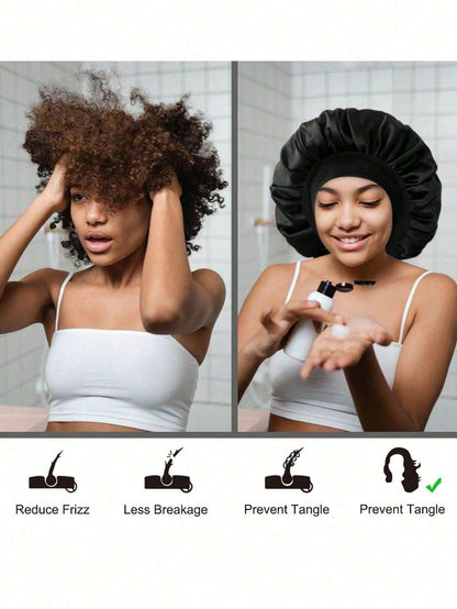 1 pièce Bonnet de satin Bonnet en soie Bonnet de cheveux Taille jumbo Pour dormir Bande d'étirement de bonnet en satin pour femmes