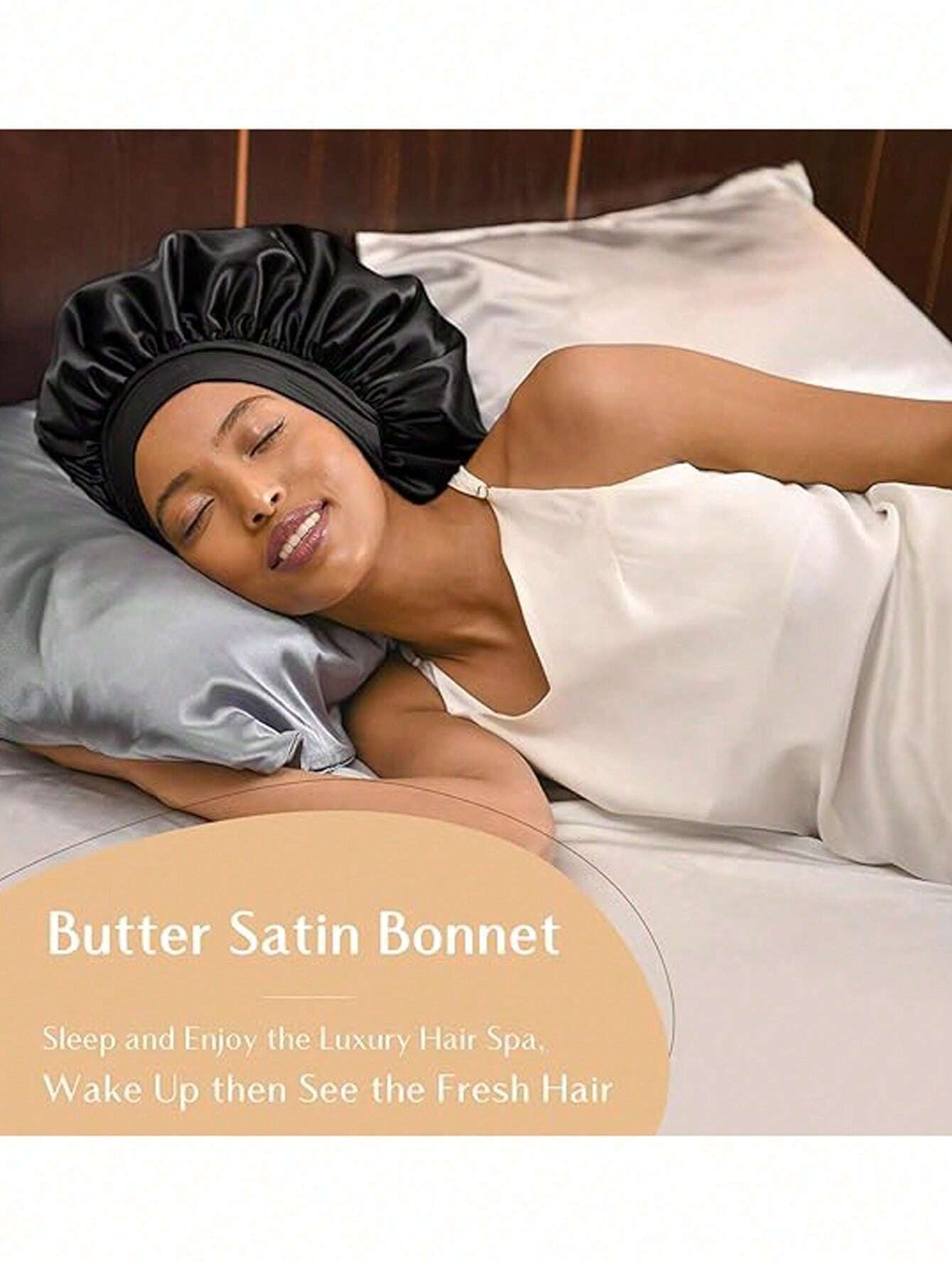 1 pièce Bonnet de satin Bonnet en soie Bonnet de cheveux Taille jumbo Pour dormir Bande d'étirement de bonnet en satin pour femmes