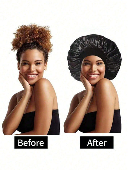 1 pièce Bonnet de satin Bonnet en soie Bonnet de cheveux Taille jumbo Pour dormir Bande d'étirement de bonnet en satin pour femmes