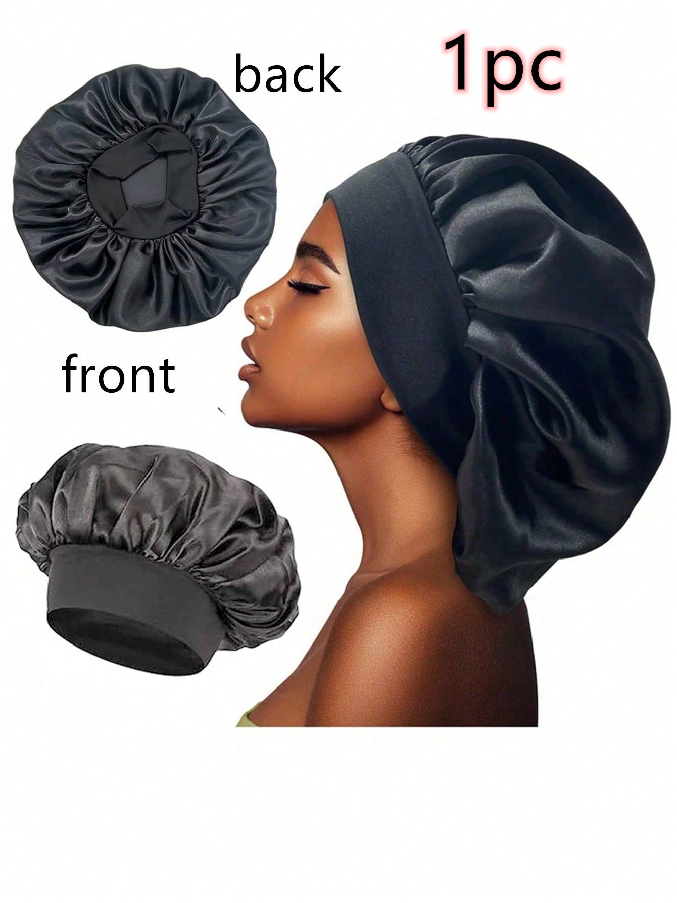 1 pièce Bonnet de satin Bonnet en soie Bonnet de cheveux Taille jumbo Pour dormir Bande d'étirement de bonnet en satin pour femmes